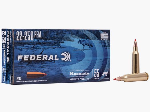 Federal Varmint & Predator .22-250 Rem. 55GR Hornady V-Max 20 cartridges