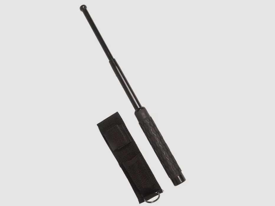 Teleskop Schlagstock 16/41cm, Schwarz + Gürtelholster