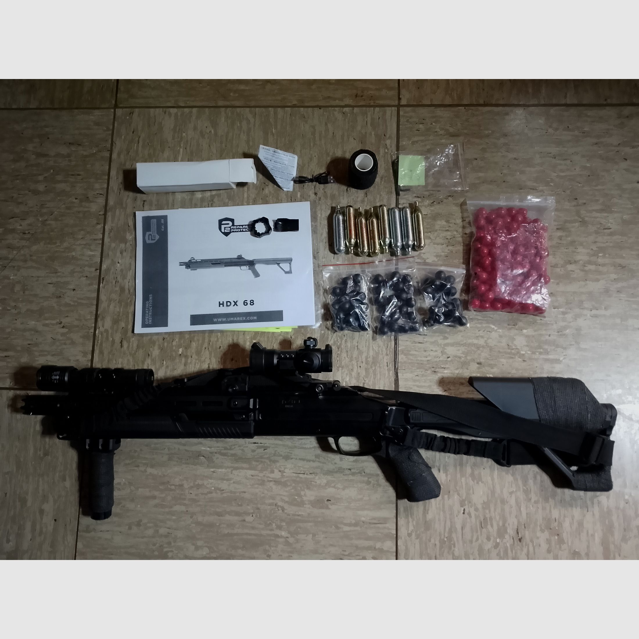 T4E RAM Shotgun Hdx68 Set Pumpgun cal .68 Zielfernrohr Tragegurt Paintballs Kit neuwertig