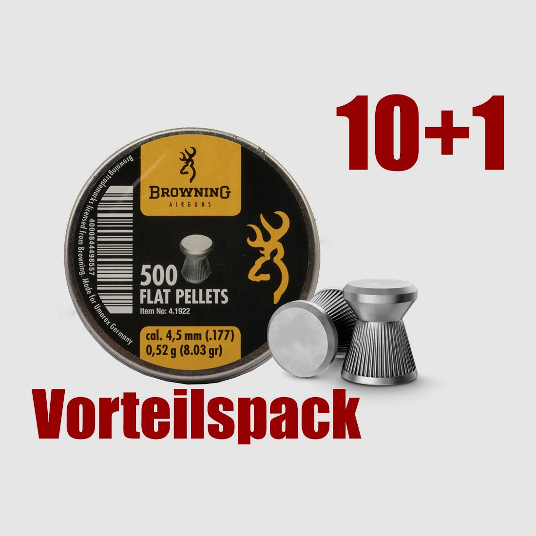 10+1 GRATIS x 500 StĂĽck Flachkopf Diabolos Browning Flat Pellets Kaliber 4,5 mm 0,52 g geriffelt