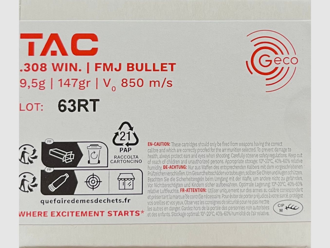 Geco .308Win TAC FMJ 147grs - 400 rounds