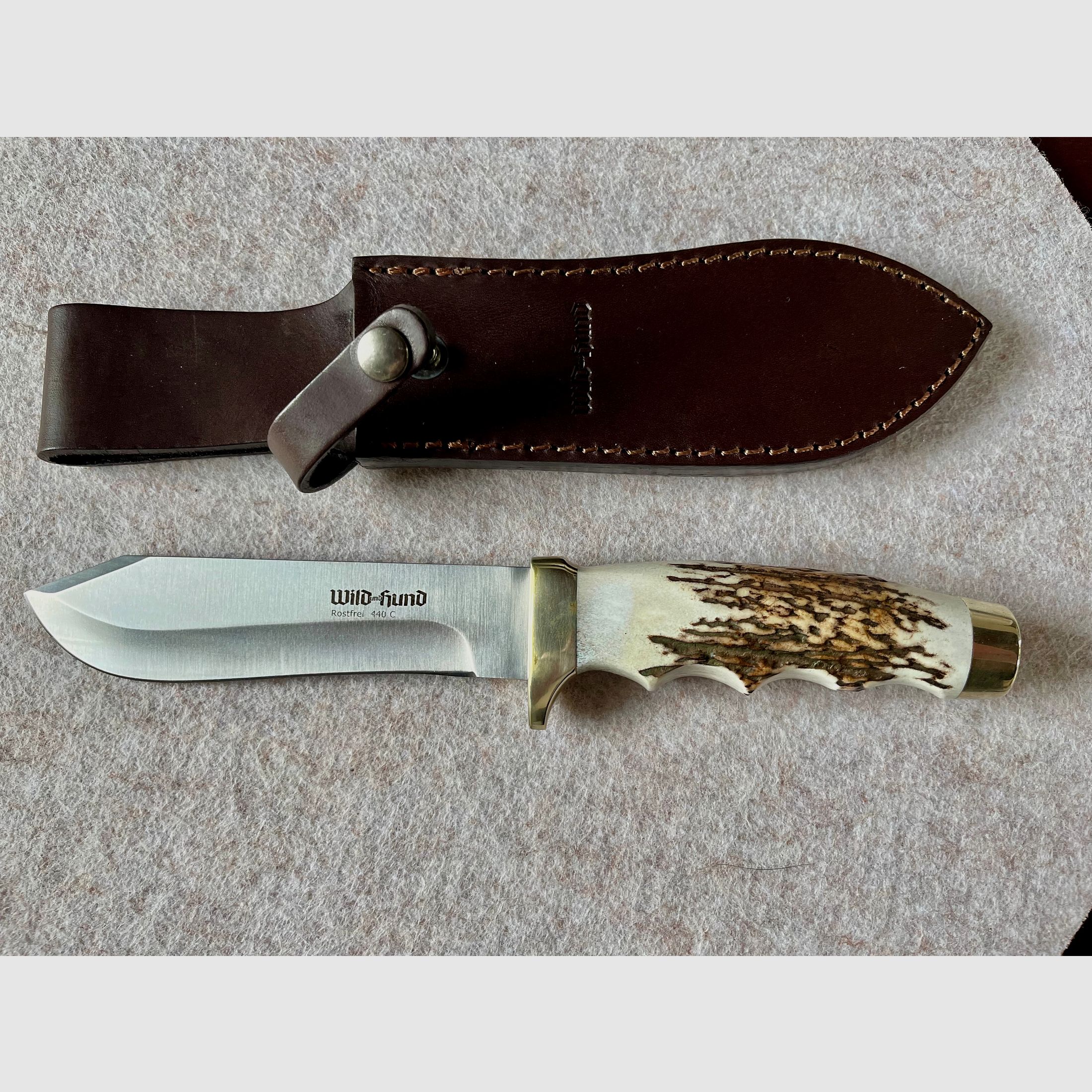 Jagdmesser Wild und Hund Jubiläumsedition Waidblatt Rüdemann mit Lederscheide (Neuwertig)