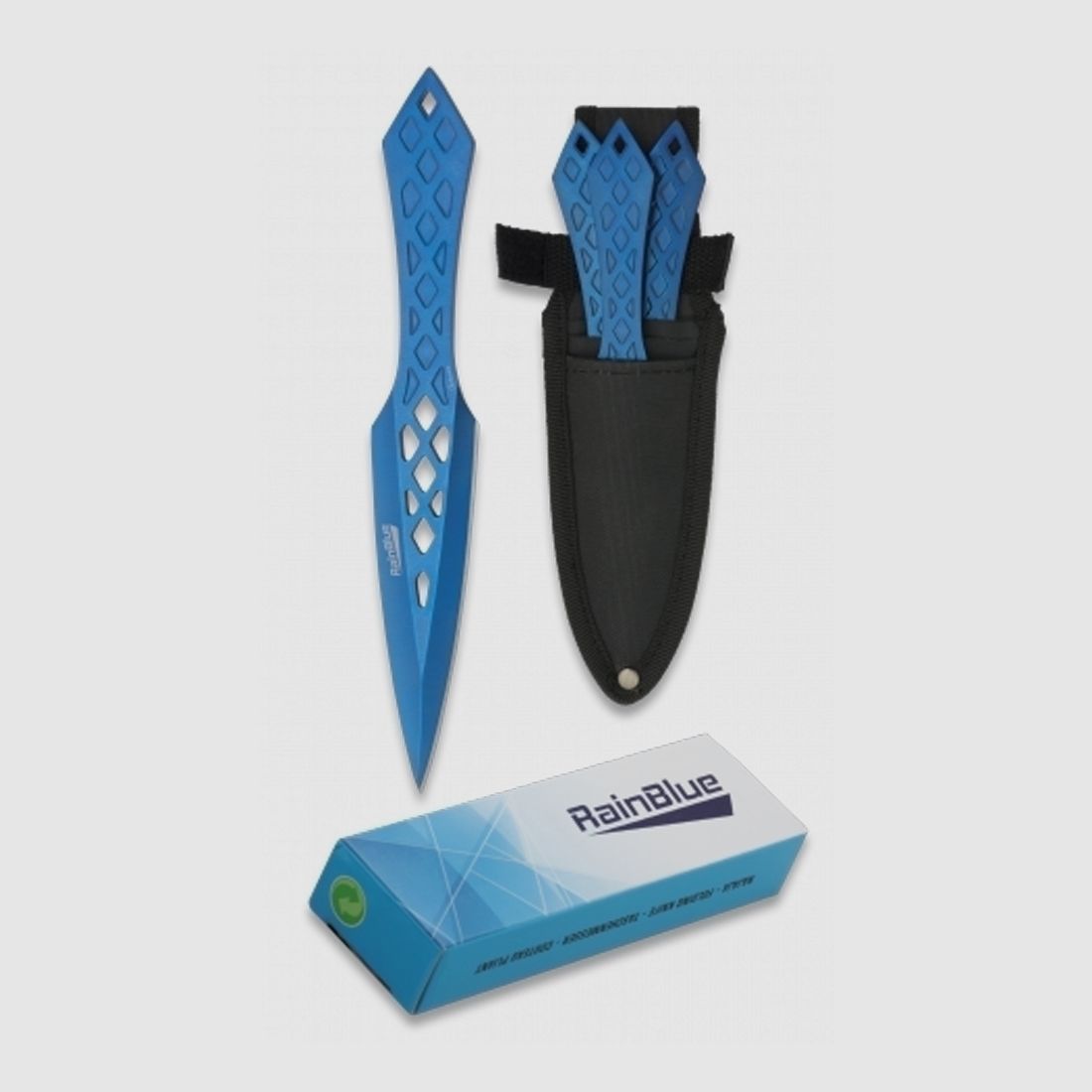 SET DE CUCHILLOS DE LANZAMIENTO SPORT 3 piezas Blue Rain 19cm con estuche