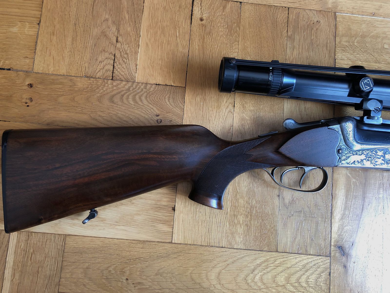 Bockdoppelbüchse Merkel BDB 221E 8x57JRS / Zeiss Diavari 3-12x56 (incl. verwisselbare lopen: BBF 7x57 R & 12/70 en BF 12/70 ) Bj. 1988