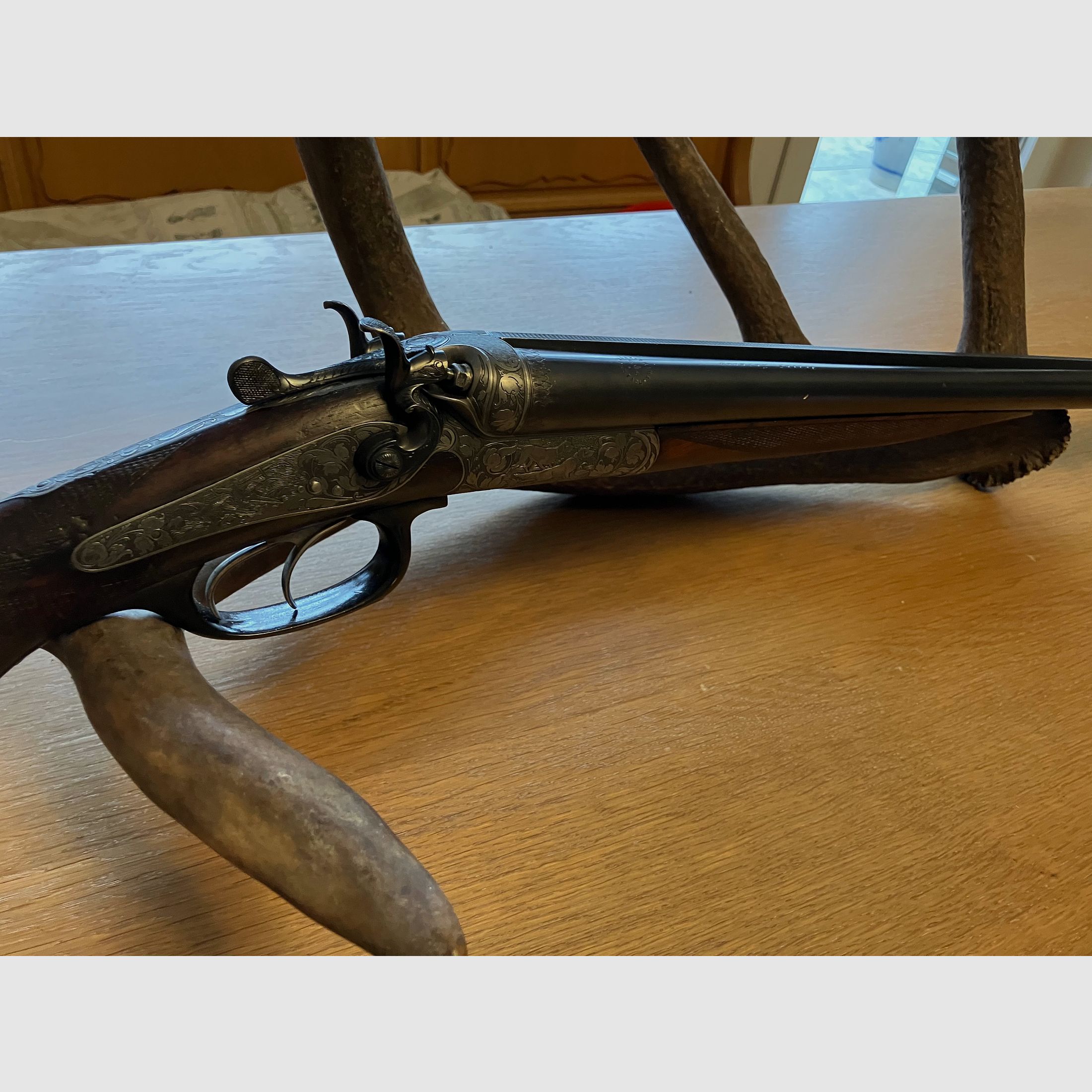 JULIUS SEYBOLDT Hahndoppelflinte cal .16, Silber Beschläge und Zier Gravuren, guter Zustand!