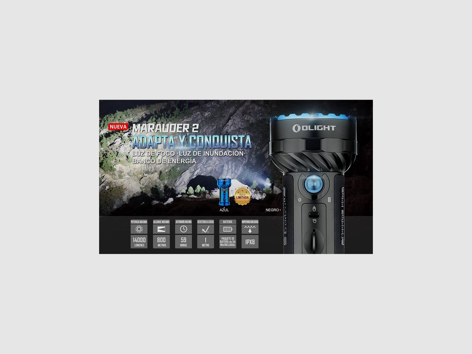 Linterna Marauder 2 14000 lúmenes dual. Olight azul, imagen 6 de 32