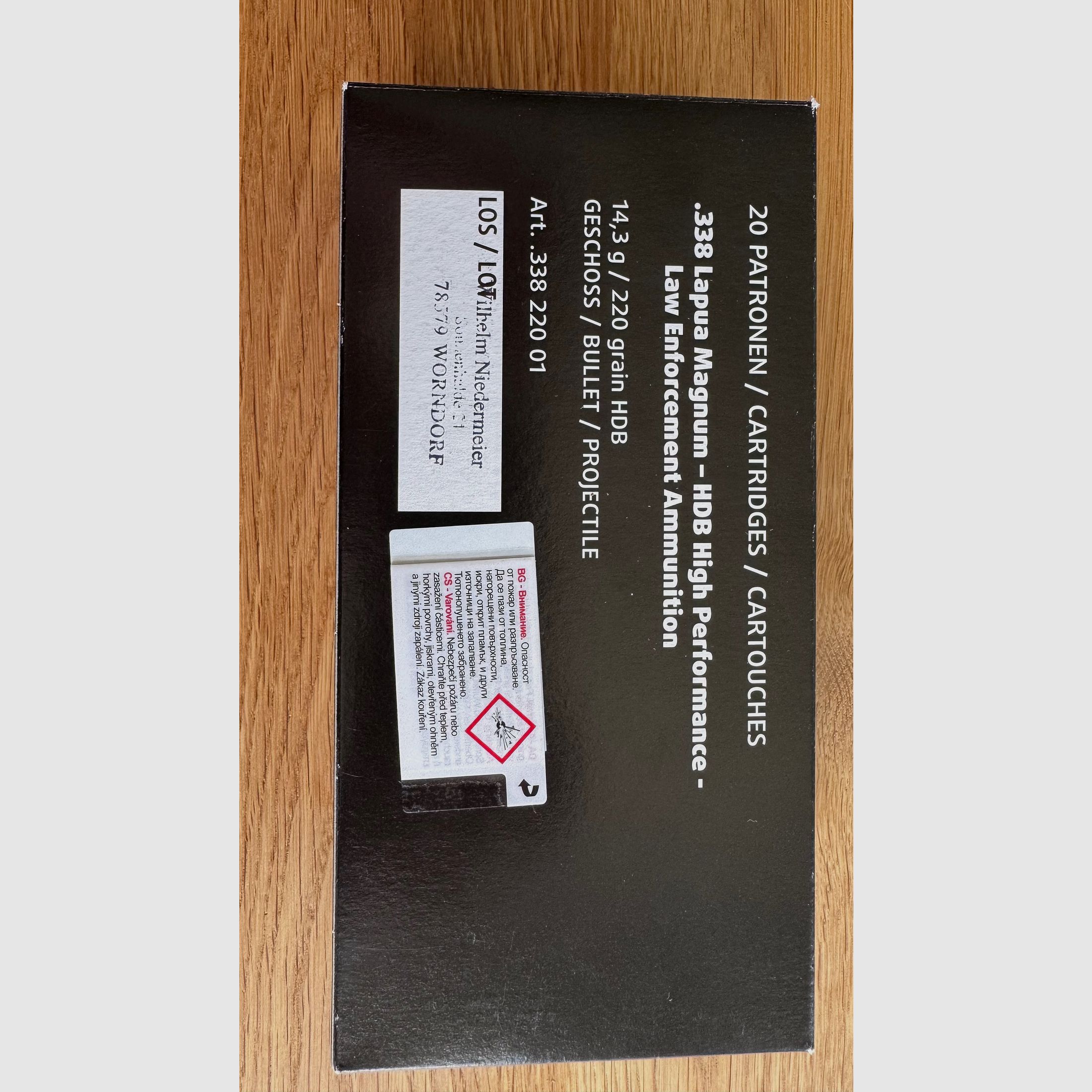     .338 Lapua Magnum Präzisionsmunition – 220gr HDB – handgeladen (Niedermeier) – 600 Schuss