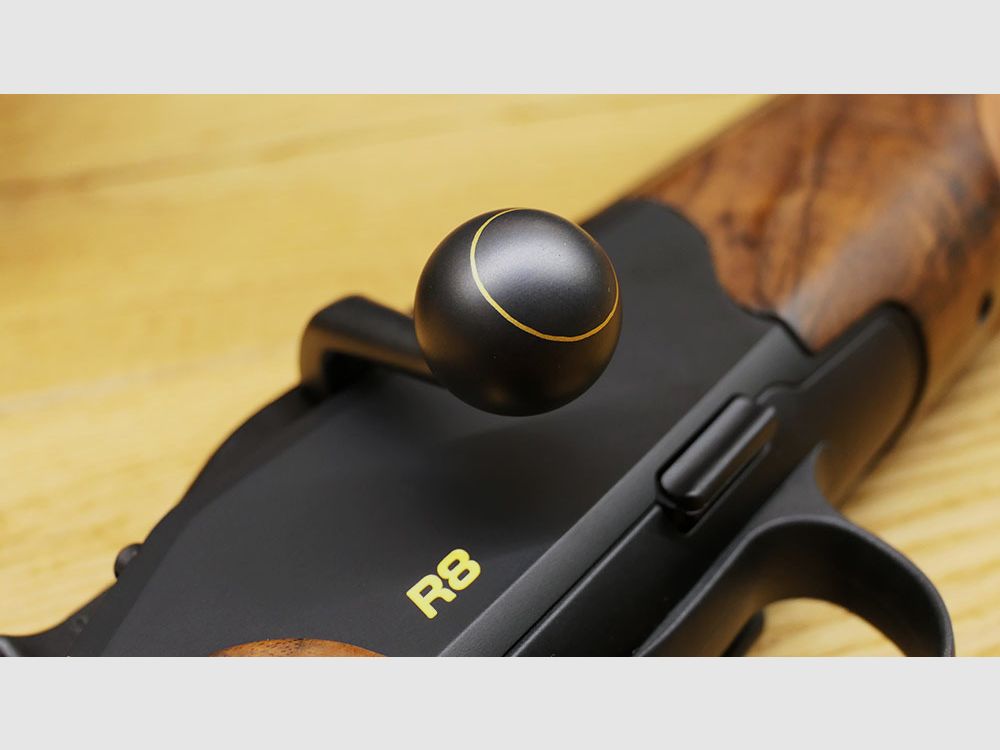 Blaser R8 Success / HK7 Super Finish opaco / Pelle Chesterfield / Sfera d'acciaio con linea dorata / Calibro e lunghezza della canna a scelta / Filettatura M15x1 / MOZZAFIATO