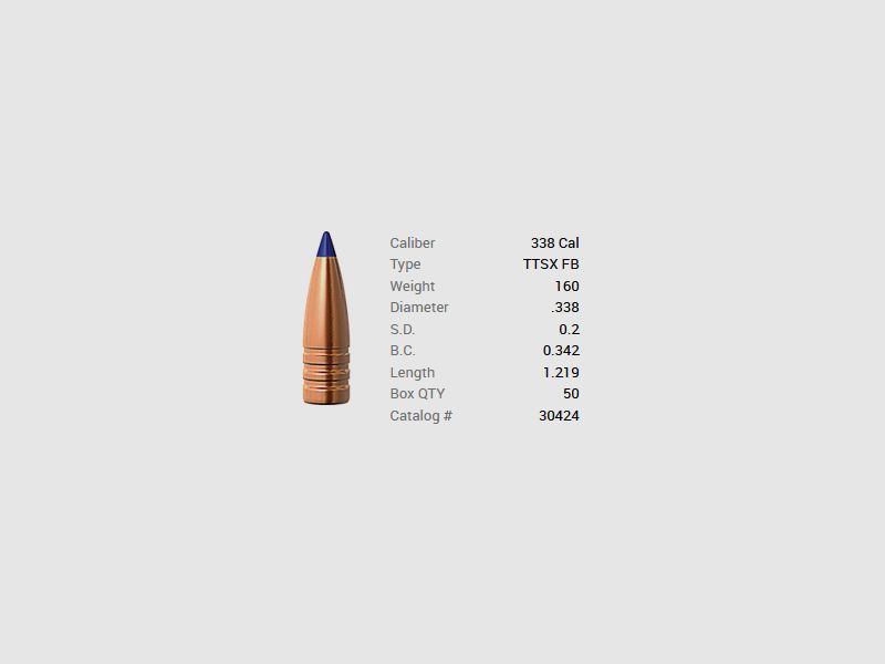 Barnes Geschoss .338/.338 160GR Tipped TSX FB 50 Stück