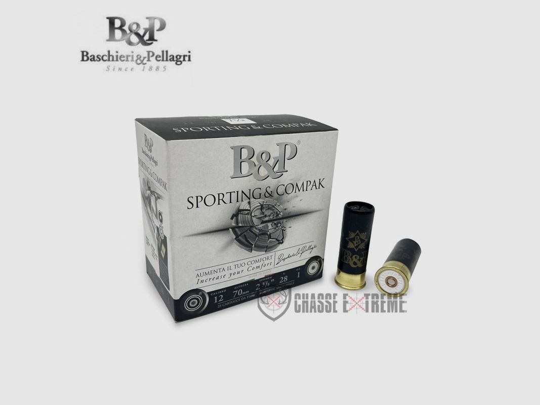 25 Cartucce B&P Sporting Compak 28g Cal 12/70 PB 8.5