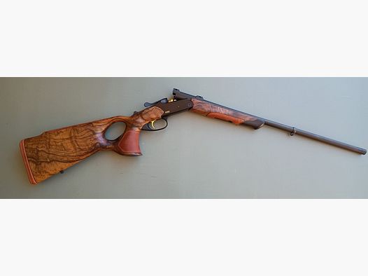 BLASER K95 VINTAGE BREAK ACTION CAL 8.5X55 BLASER TRIGGER AND HEAD IN SIMIL GOLD, MATTE HEAD, LEATHER INSERTS