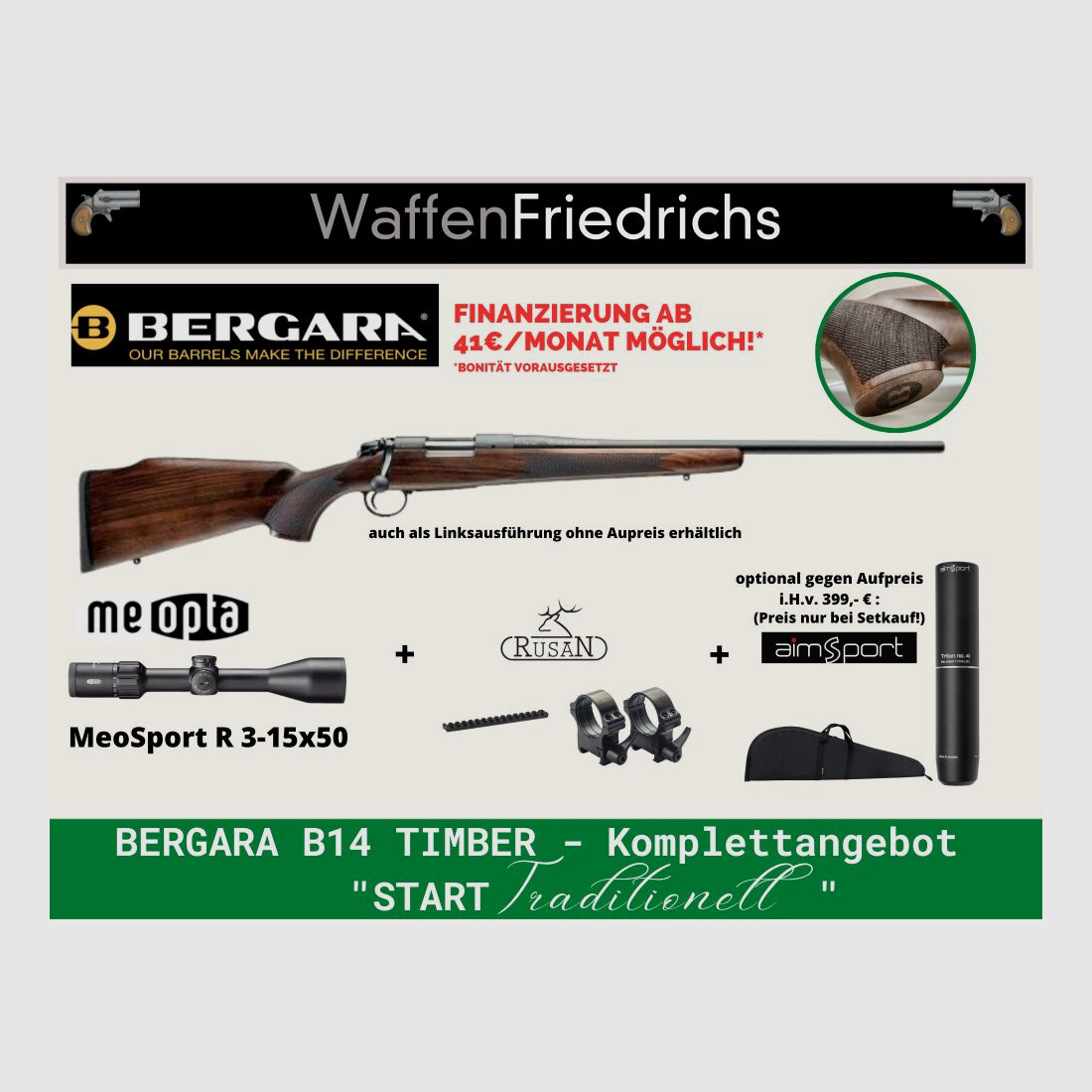 Bergara	 B14 Timber Komplettangebot "START Traditionell" | Jungjäger - Waffen Friedrichs