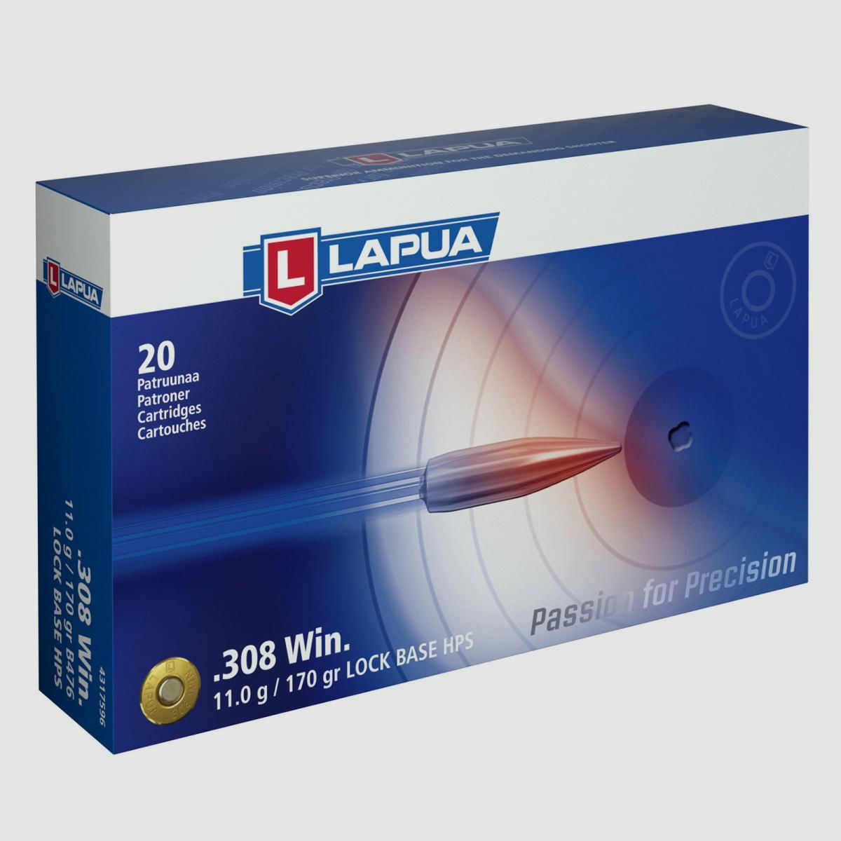 Lapua .308 Win. 170GR Lock Base 20 cartucce