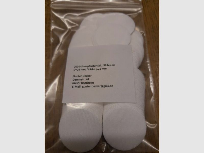 Schusspflaster Vorderlader Kal. .38 bis .45 Ø 24mm Durchmesser, Stärke 0,21mm 0,008inch