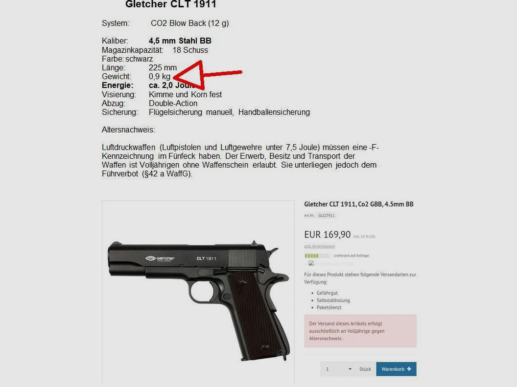 Legendäre CLT 1911 (Übungspistole, da Gewicht wie Original)