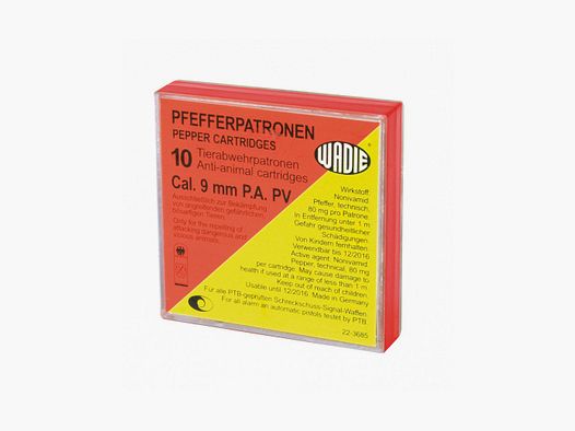 Packung mit 10 Patronen 9 mm PA mit Pfeffer