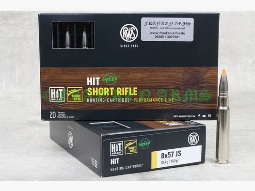RWS Short Rifle HIT 8x57IS 160gr. 10.4g 20 pieces quantity discounts