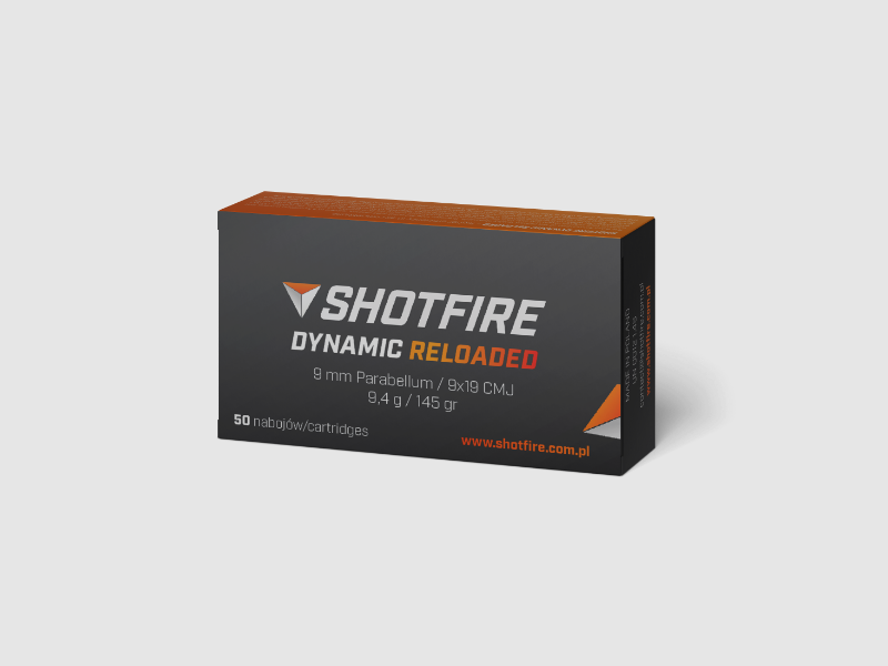 MUNITIE 9X19 - SHOTFIRE DYNAMIC RELOADED - CMJ 145gr/9,4g (250 stuks), afbeelding 2 van 2