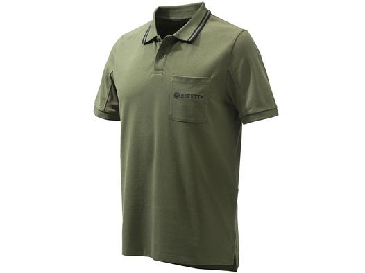 -40% BERETTA Poloshirt Airmesh grün 95% Baumwolle Kurzarm mit Brusttasche gesticktes Logo Größe: M