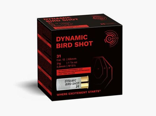 GECO Sport-Schrotpatronen 12/65 Dynamic Bird Shot 31g 25 Stk  2,9mm