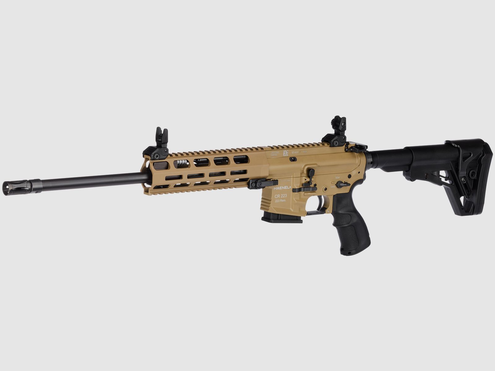 Haenel CR 223 M-LOK Handschutz Lauflänge 423 mm | Direktabzug | Handschutz kurz | Sandfarben | sportlich zugelassen, Kal. .223 Rem.