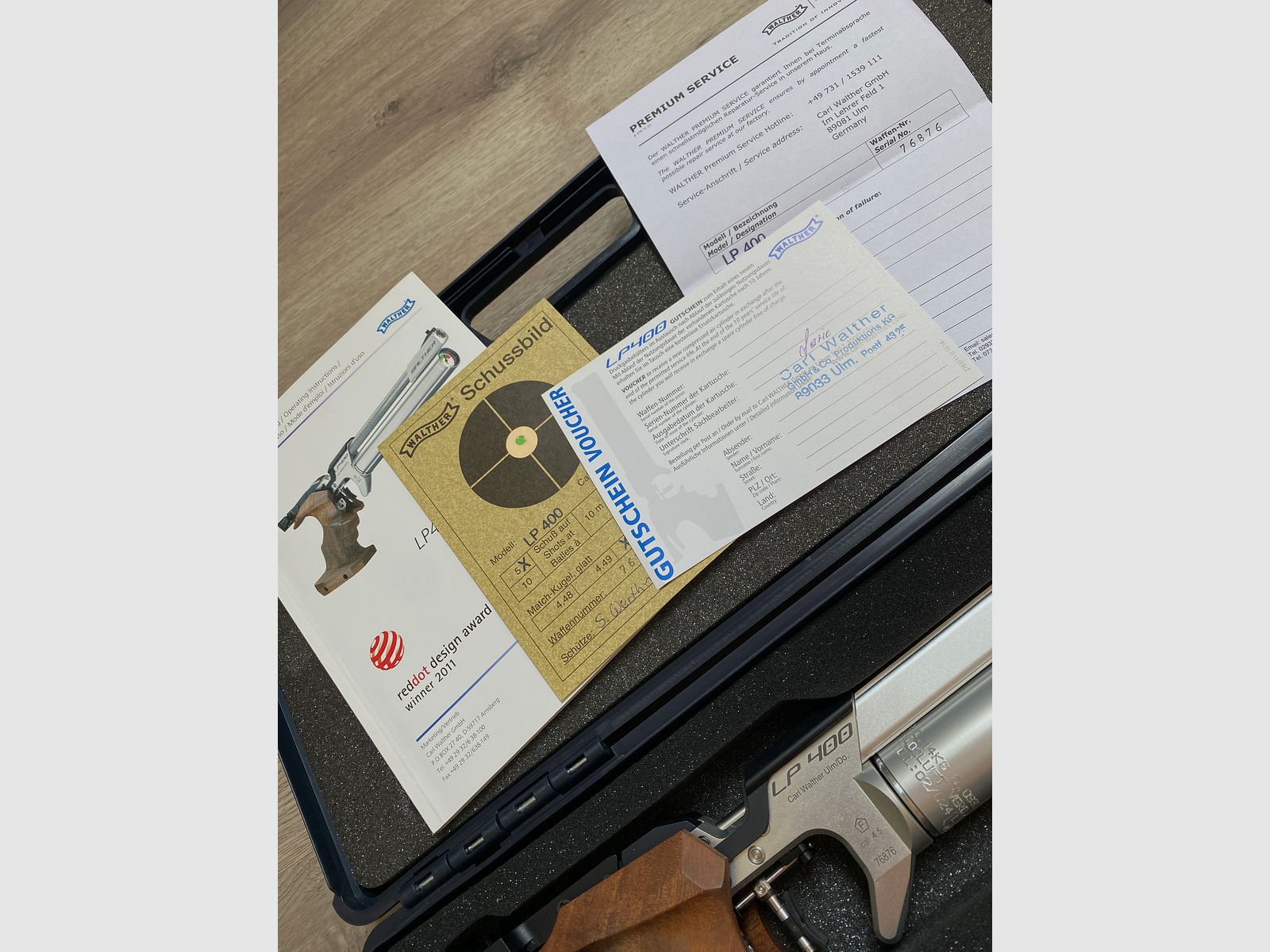 Walther LP 400 ALU Luftpistole mit 3D-Nussbaumgriff (Größe S, Rechtshand) – neuwertiger Zustand