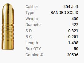 Barnes Geschoss .422 / 10,75mm (.404 / 10,25mm) 400GR Banded Solid 50 Stück