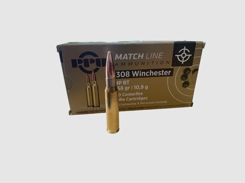 PPU MATCH BTHP - .308WIN - 168GRS. - 20 PATRONEN