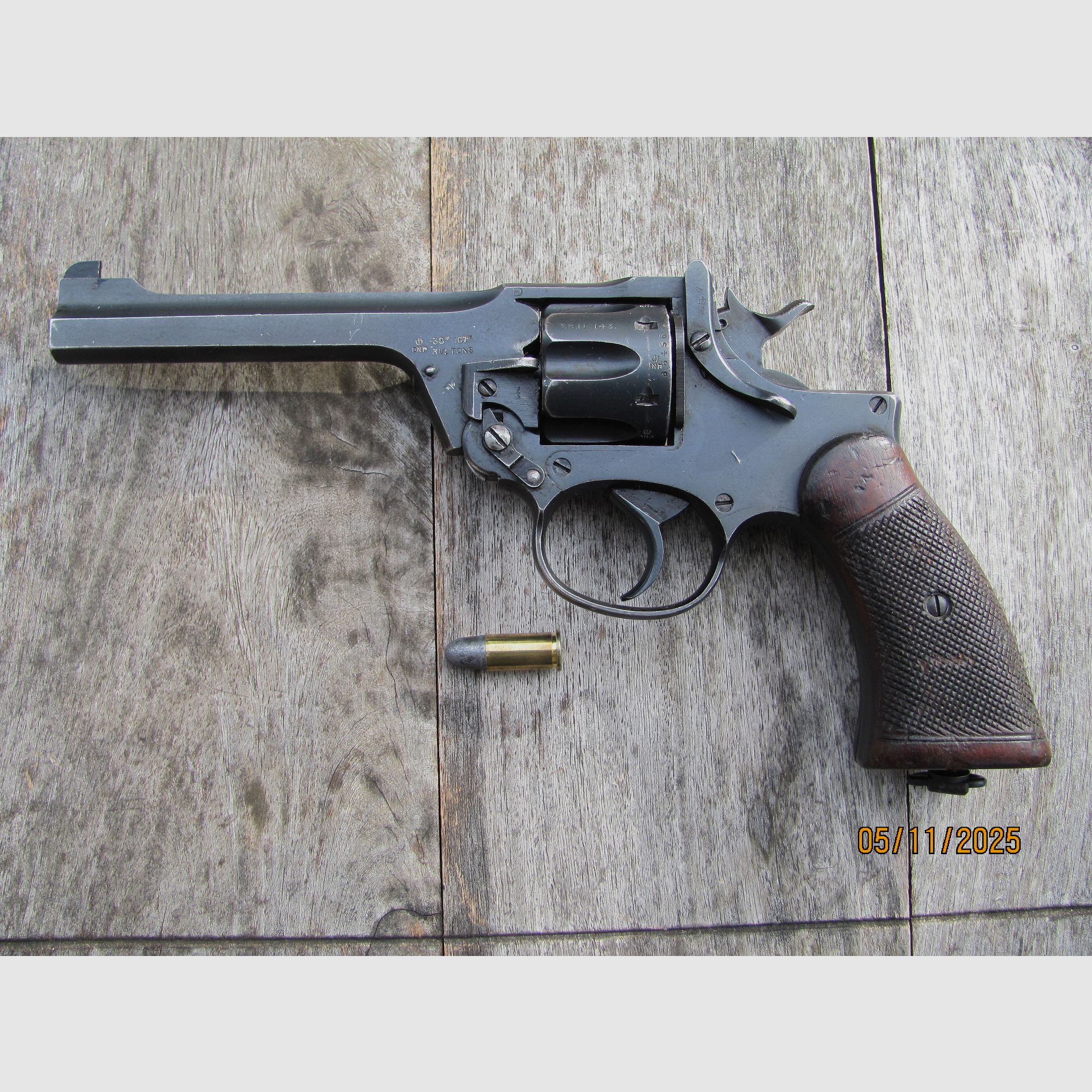 Artículo de colección antiguo revólver Enfield No.2 Mk 1 de acción de quiebre .38 S&W de 1933 SA/DA
