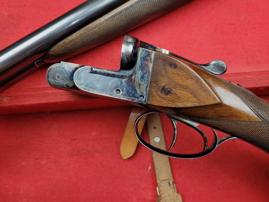 Luxuriöse Bockflinte Kaliber 12/70 – Läufe Jean Breuil im Halbblock – Herstellung Blondeau – Quasi neu – Sehr schöne Waffe, Bild 4 von 27
