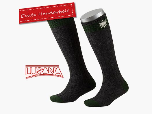 Calza tradizionale per bambini Lusana in grigio scuro con edelweiss (1213)
