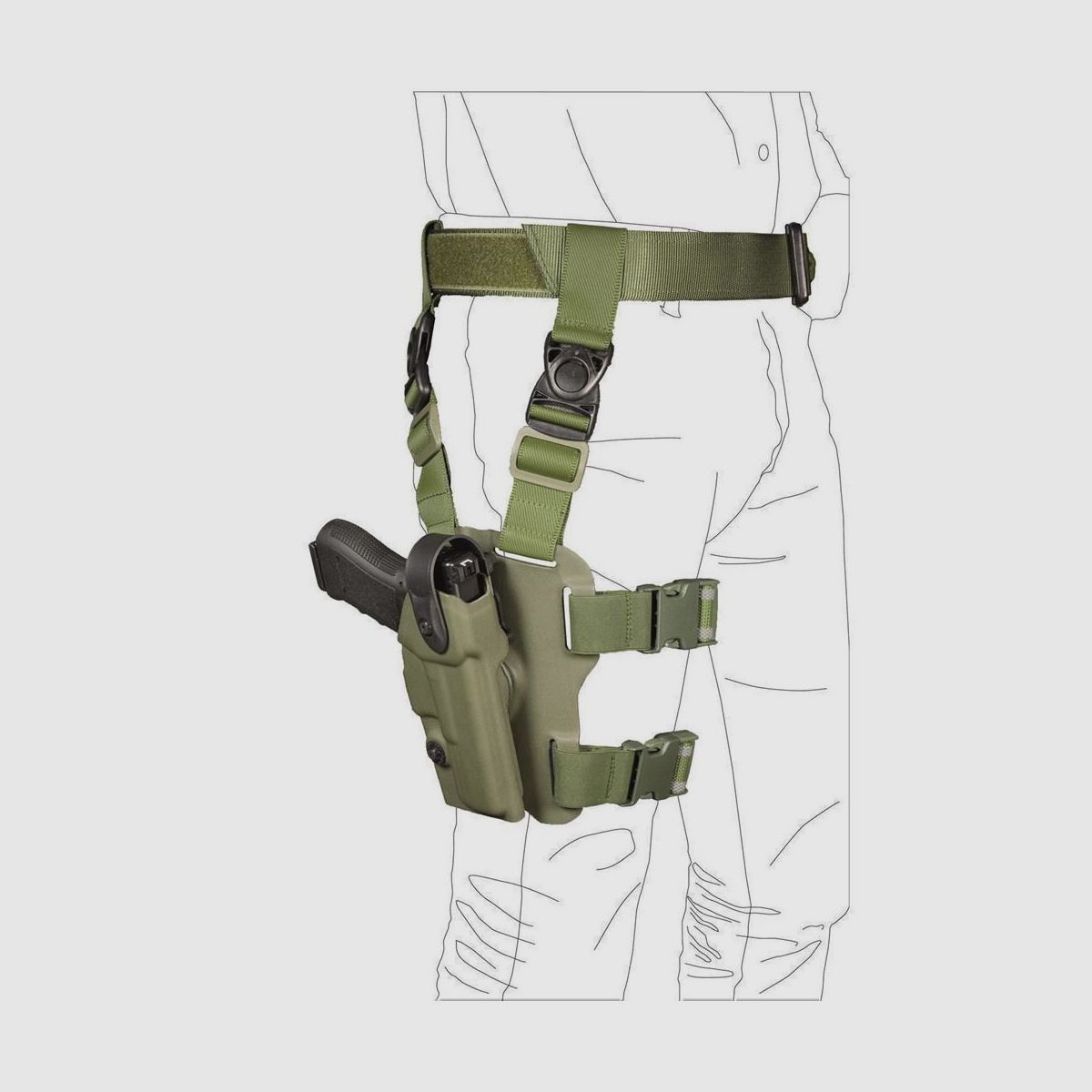 Taktisches Oberschenkelholster "LAND" mit Sicherheitslevel I H&K USP Compact / P2000-Schwarz-Rechtshänder