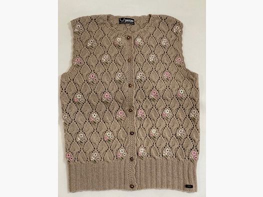 Pezzo Handgestrickte Weste mit Blumen aus Cashmere und Merinowolle in Beige