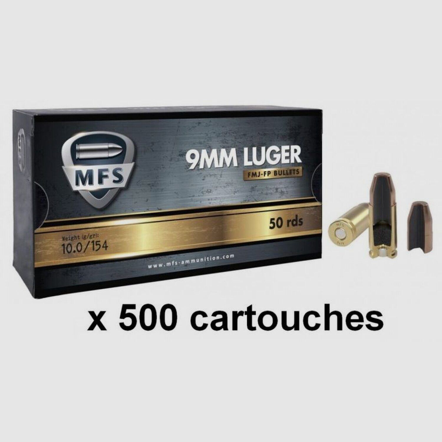 Amunicja MFS kal. 9×19 FMJ Płaski Punkt 154gr Subsonic – Zestaw 500