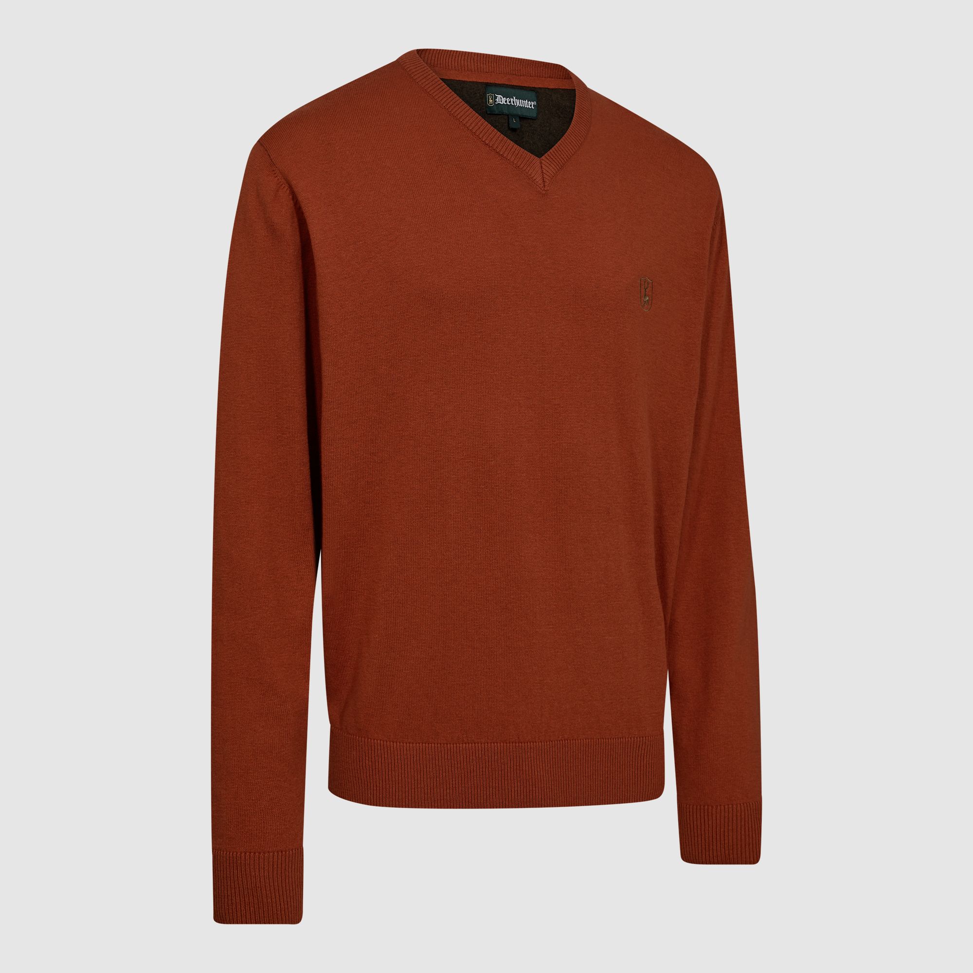 Deerhunter Harrington knitted pullover with V-neck for men Oak Rust Melange XL