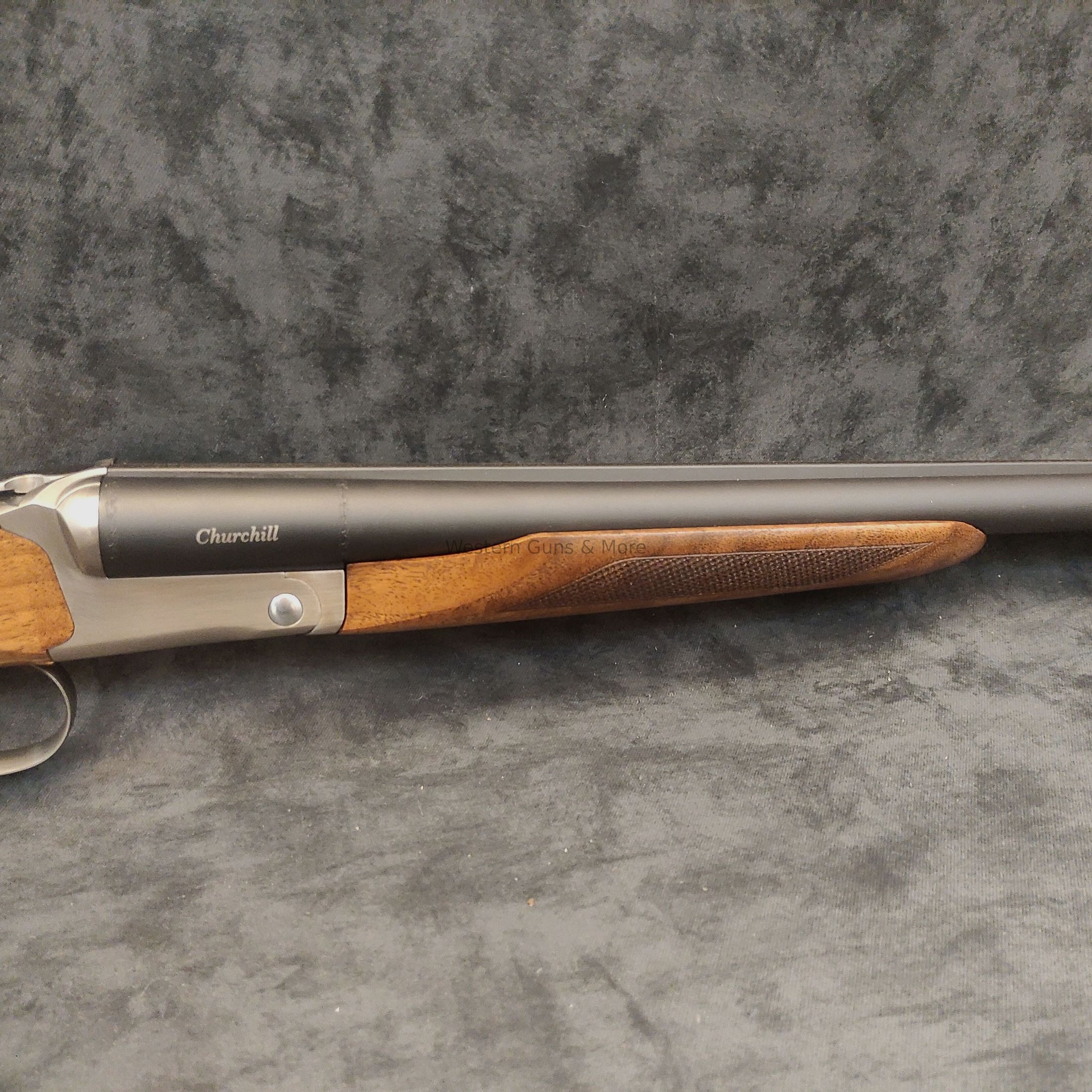 Escopeta de doble cañón AKKAR Churchill 512 plateada cal. 12/76 "Coachgun"