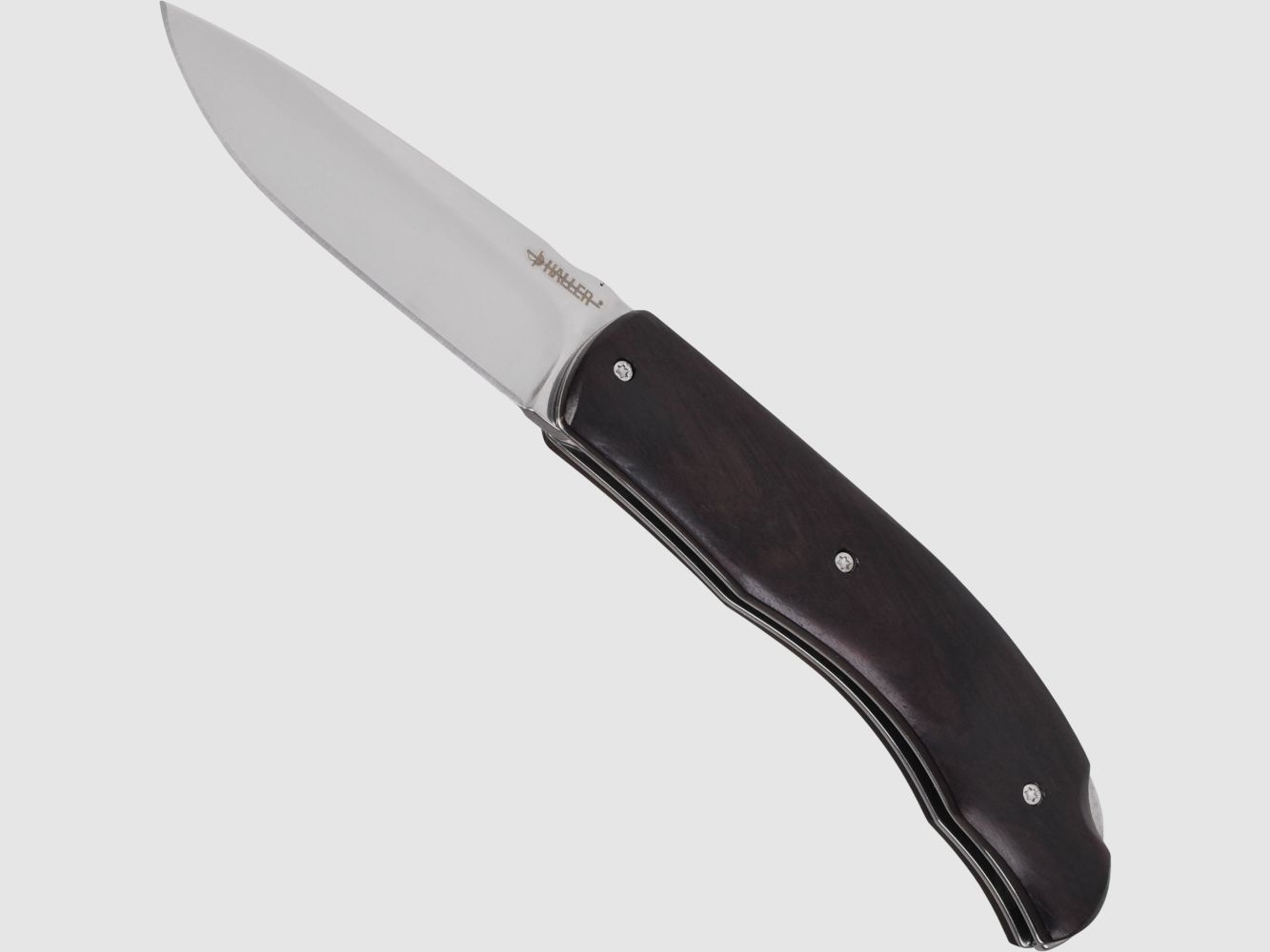 Cuchillo de bolsillo con mango de ébano, resorte y hoja con trabajo de archivo, legalmente conforme para llevar según el §42a