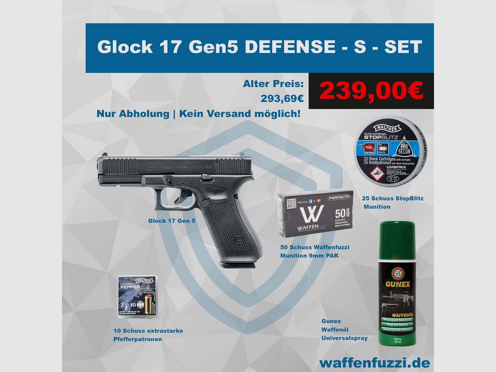 Glock 17 Gen5 Schreckschusspistolen Defense Set "S" Kaliber 9mm PAK