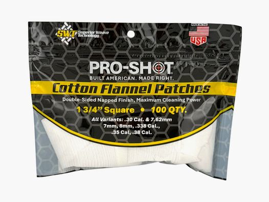 PRO SHOT 1 3/4" SQUARE COTTON PATCHES .270 - .38 CAL 100PCS