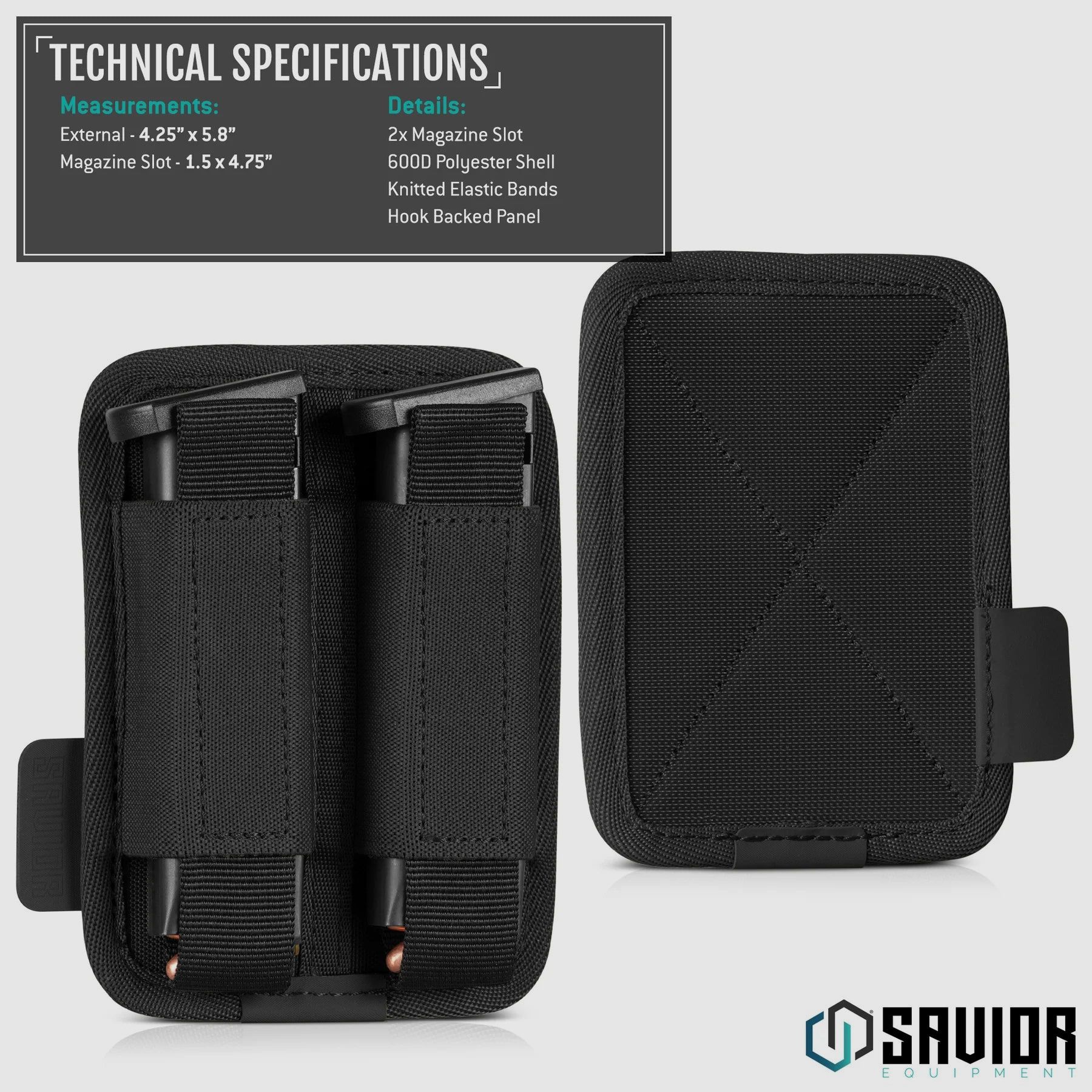 Pistol Mag Holder – 2 Slots – Hook Backing, Black, Bild 2 von 5