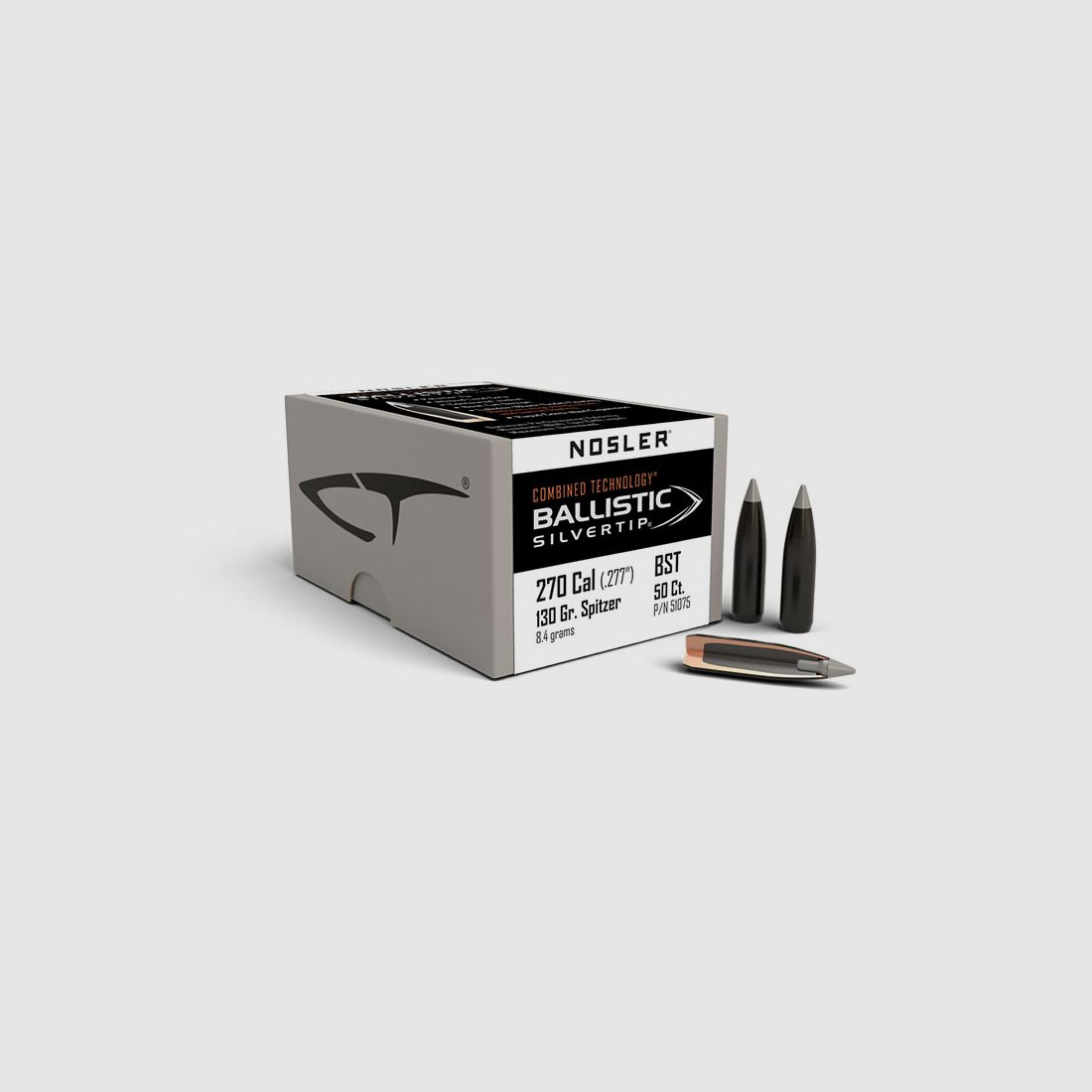 BULLE – NOSLER – BALLISTIC SILVER TIP 270 calibre (.277″) Spitzer 130gr (8,4 grammes) (50pcs) -51075