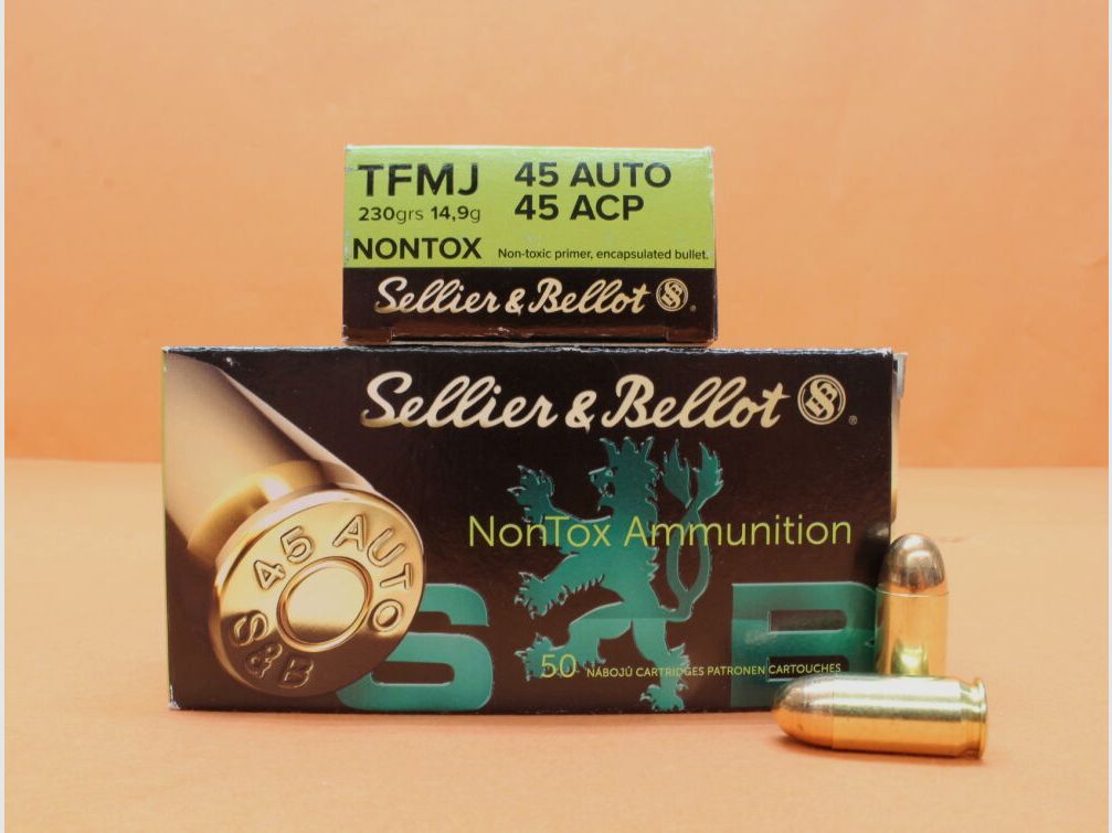 Sellier & Bellot Patrone .45Auto S&B/ Sellier&Bellot 230grs TFMJ NONTOX VE 50 Patronen/ 14,9g Vollmantel