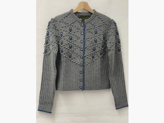 fei scho schee Trachten-Strickjacke in Mid Grey-Blau