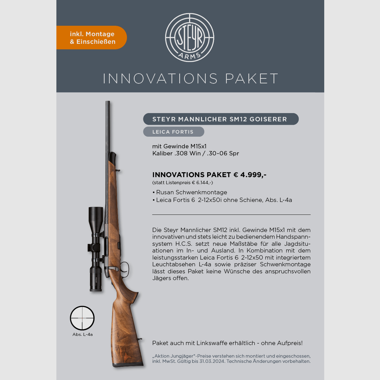 Steyr Mannlicher SM12 Goiserer + Leica + ... Pakiet dla młodych myśliwych