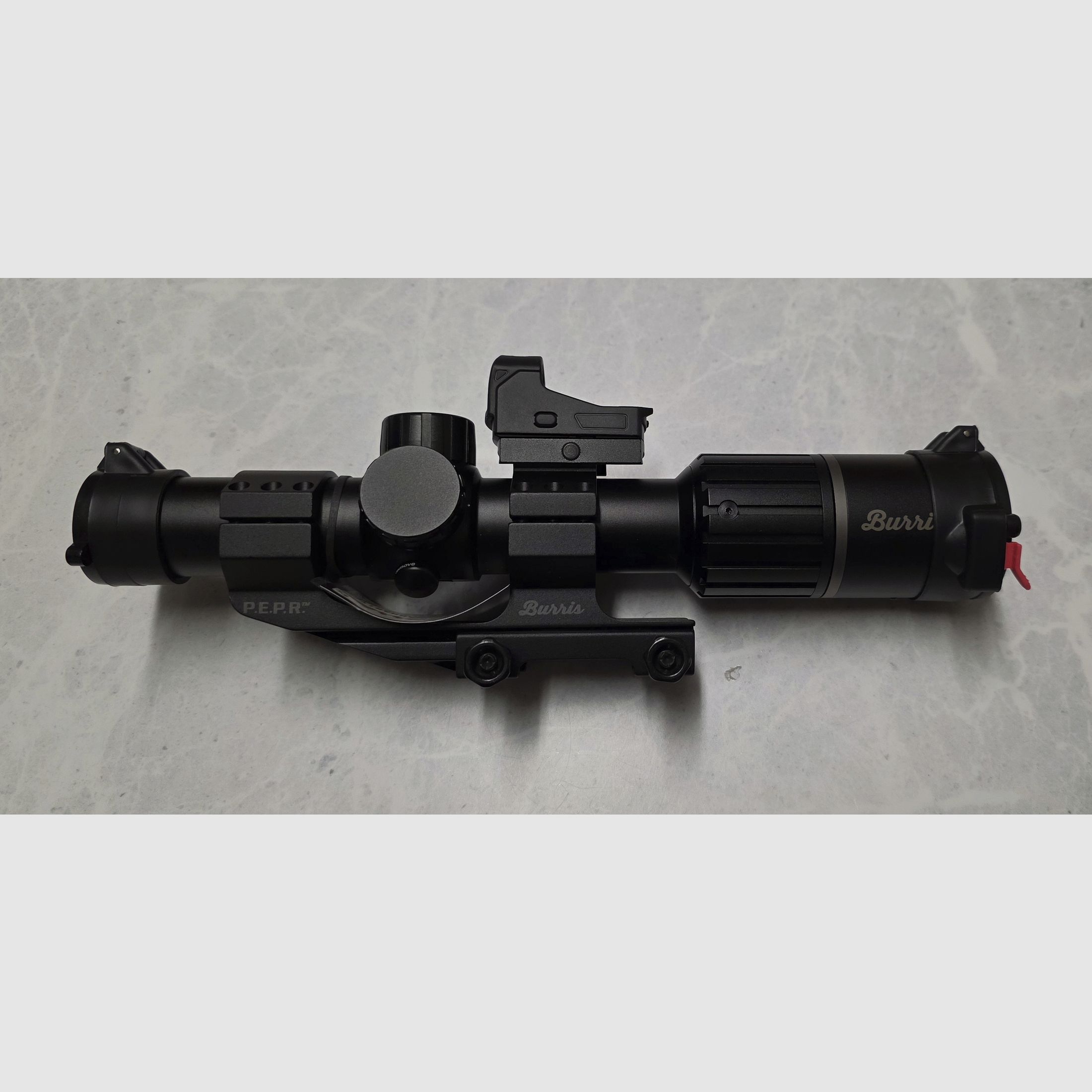 BURRIS RT-6 1-6x24 Combo Kit - ZF con reticolo balistico AR + montaggio Burris P.E.P.R. + mirino a punto rosso Burris