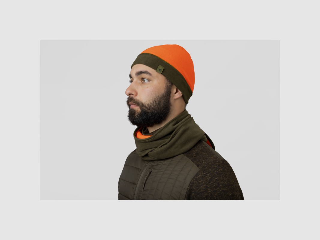 Seeland Fleecemütze Wendbar Pine green/Hi-Vis orange