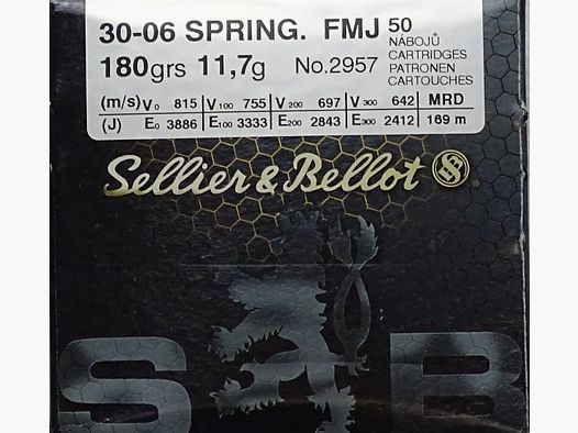 Sellier & Bellot .30-06 Spring. FMJ 180grs - 50 cartouches