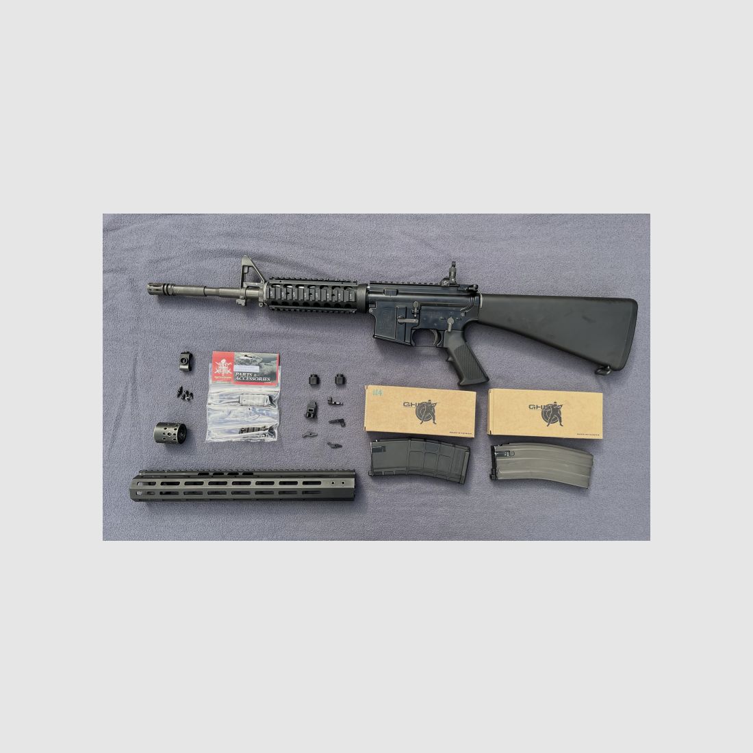 GHK Colt M4 GBB mit 14.5 Stahllauf 1 x G-Mag Gas 1 x CO2 Blech Magazin 15 Noveske NSR Handguard