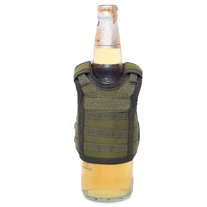 Mini beschermvest voor bierfles / wijnfles / thermosfles - Olijf