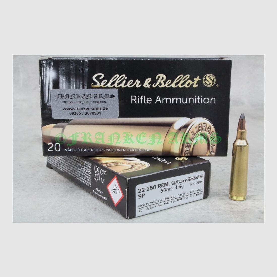 .22-250 Rem. SP 55gr. 3,6g 20 stuks staffelprijzen Sellier & Bellot